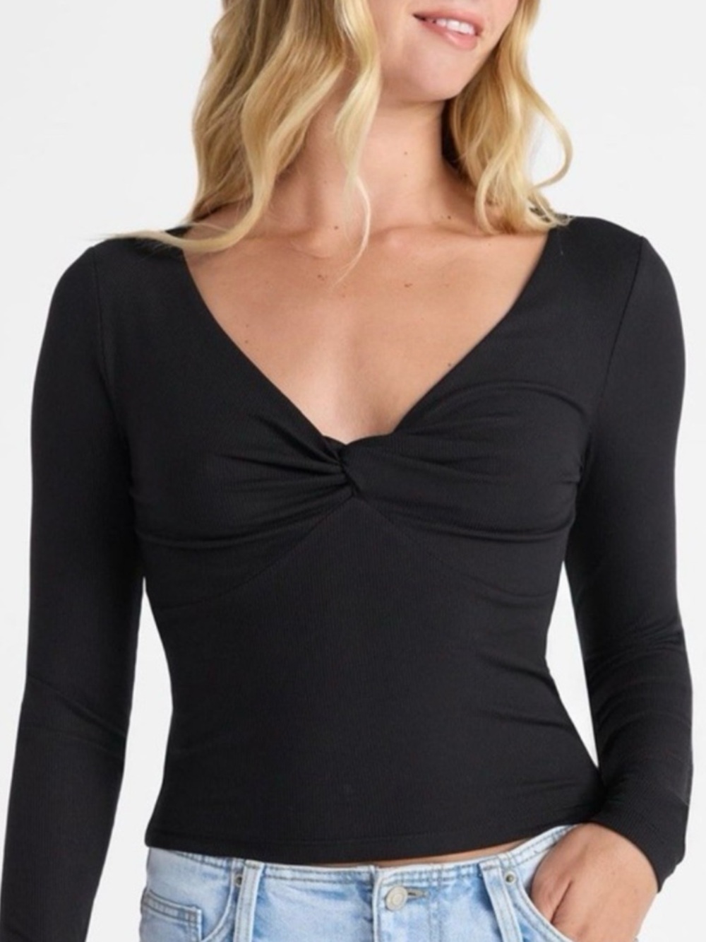 OLD NAVY 🖤BLACK🖤 LONG SLEEVE TWIST FRONT TOP SIZE MEDIUM 🌟NWT🌟
